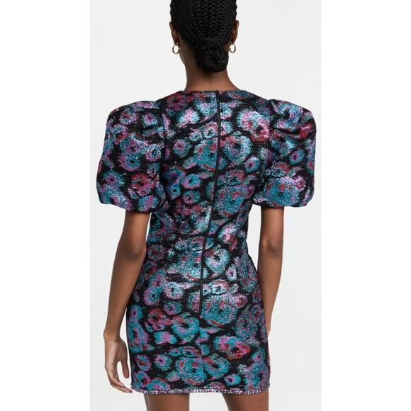 Rebecca Vallance Leila Puff Sleeve Mini Dress Metallic Blue/Purple Size US 2 - Picture 5 of 8
